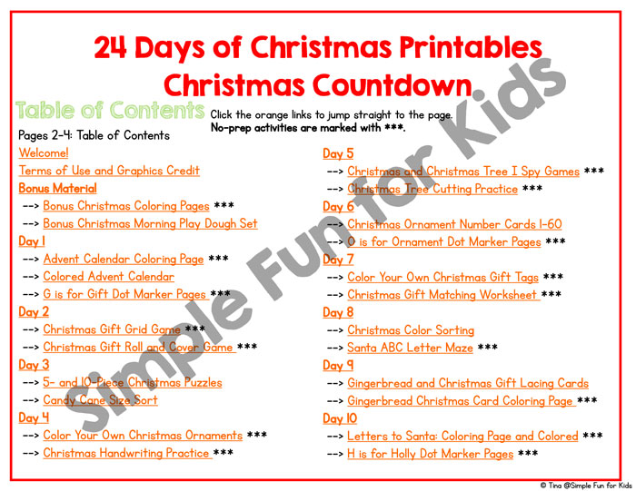 Follow this fun, simple, and frugal 24 Days of Christmas Printables Christmas Countdown with your older toddler, preschooler or kindergartener! Something no-prep or low-prep to spend quality time every day of December all the way up until Christmas, easy peasy!