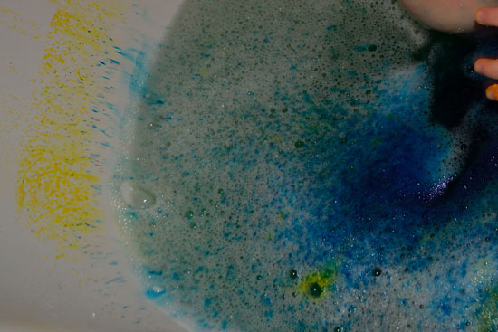Vibrant colorful bathtub - just add bubble bath and powdered food coloring!