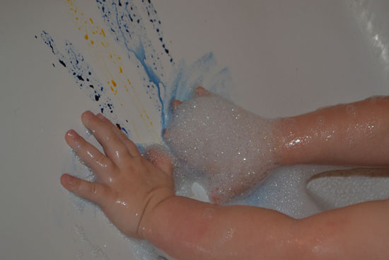 We did some food color bathtub painting - lots of room for pretty paintings, and a super-easy clean-up!
