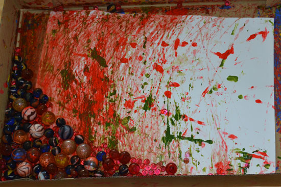 Painting with water beads and marbles - exploring the contrast between hard and soft while creating a lovely painting!