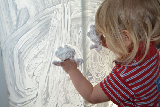 Play with shaving cream on the window. A sensory activity that doubles as writing/pre-writing practice!