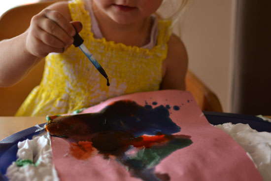 Extending a craft E loves with free exploration of shaving cream and liquid watercolors..