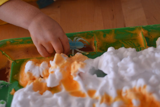 Fun with E's take on my invitation to play with the shaving cream tray!