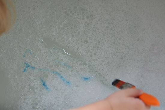 We made quick and simple eucalyptus bath paint that helped with my daughter's cold while she painted!