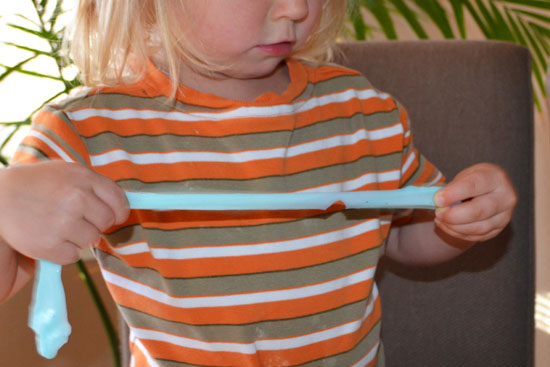 Low mess invitation to play with slime for older toddlers and up.