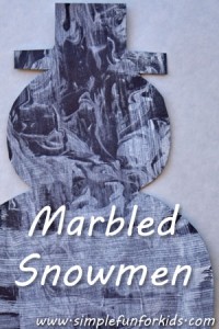 Can you use the shaving cream marbling technique with white paint? You sure can - we made Marbled Snowmen!