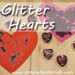 We glitterized a few hearts with a really simple technique that contained most of the glitter!