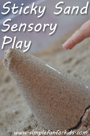 Do your sand creations fall apart too quickly? Make some sticky sand - it's quick, only takes 3 ingredients, and can be used for lots of sensory fun!