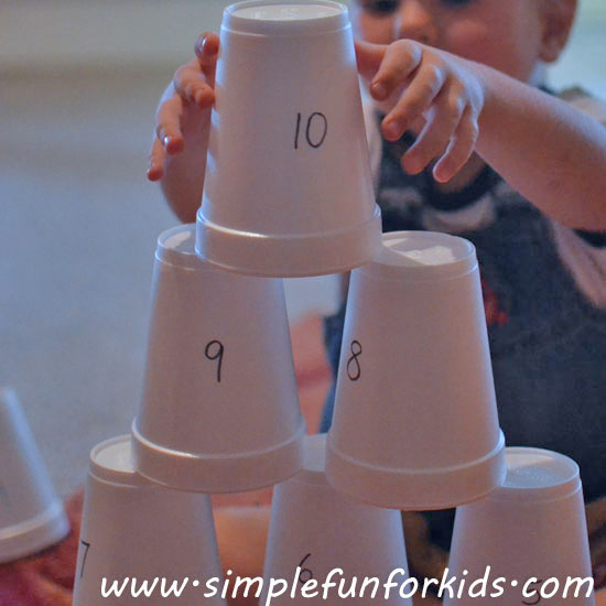 Foam Cup Construction with Numbers - extend a simple hand eye coordination game with numbers for more learning fun!