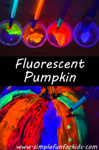 Pumpkin decoration: Make a fluorescent pumpkin with the black light on while painting - it looks SO COOL!