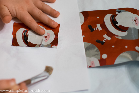 Make a simple DIY wrapping paper puzzle for a quick, easy and fun way to practice fine motor and problem solving skills, and to recycle old wrapping paper!