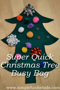 Super quick Christmas tree busy bag - when you need something to keep the kids busy and only have 10 minutes to put it together!