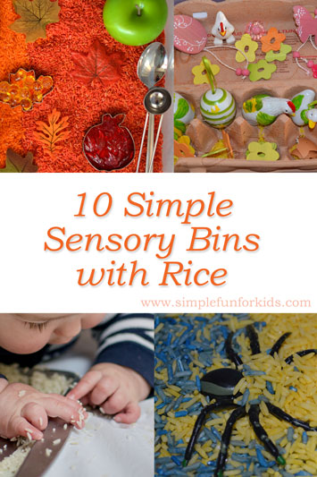 10 Simple Sensory Bins with Rice