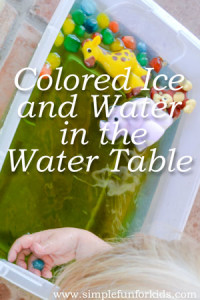 Simple sensory play for kids with colored ice and water in the water table!