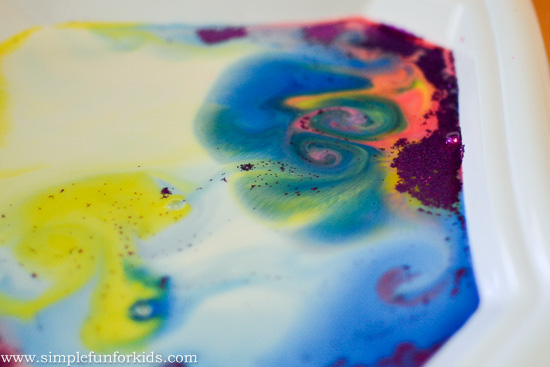 Art and Science for Kids: The basic magic milk experiment turned process art!