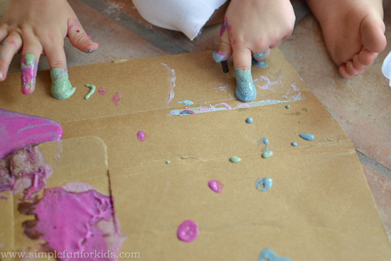 Puffy sand paint is a fun homemade art material for kids that dries with a 3D texture when microwaved!