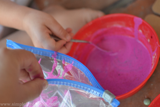 Puffy sand paint is a fun homemade art material for kids that dries with a 3D texture when microwaved!
