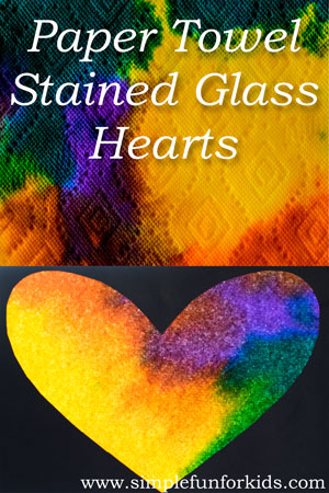 Valentine's Decorations for Kids:  Quick and simple Paper Towel Stained Glass Hearts