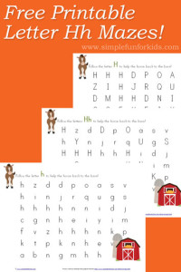 Super cute, free letter H maze printable in uppercase, lowercase, and mixed case for preschoolers and kindergarteners!