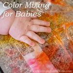 Simple color mixing for babies in a squishy sensory bag!