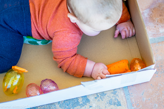 Easter sensory bin for babies: Perfect for babies who can't sit up yet - and still fun when they're older!