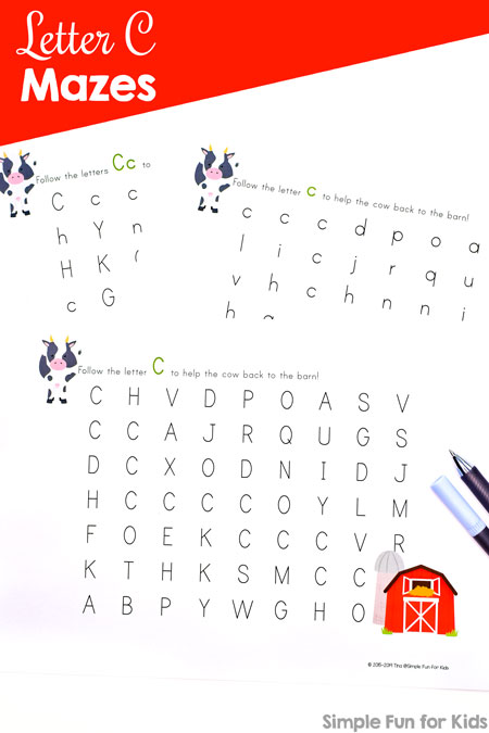 Super cute, free letter c maze printable!