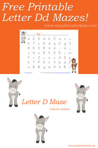 Free alphabet printables for kids: Super cute letter D maze!