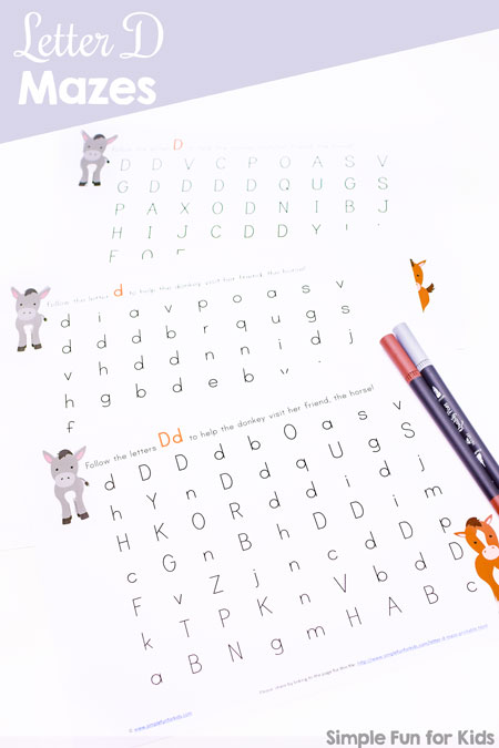 Free alphabet printables for kids: Super cute letter D maze!