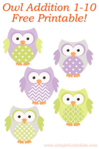 Kindergarten Math: Owl Addition 1-10 - free printable!
