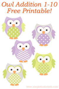 Kindergarten Math: Owl Addition 1-10 - free printable!