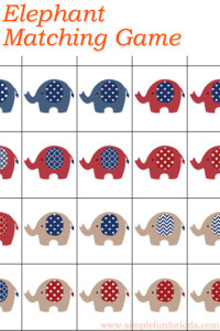 Free Printables for Kids: Super cute elephant matching game!