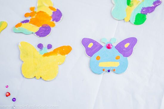 Crafts for Kids: Make simple, colorful painted and jeweled butterflies!