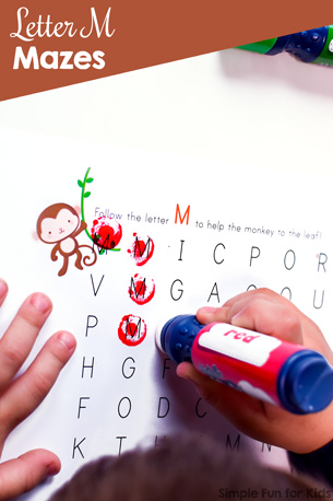 M is for Monkey: Learning letters with letter M mazes for preschoolers and kindergarteners.