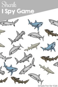 Celebrate shark week (or any week!) with this printable Shark I Spy game! Great for counting practice, 1:1 correspondence, visual discrimination, and just for fun.