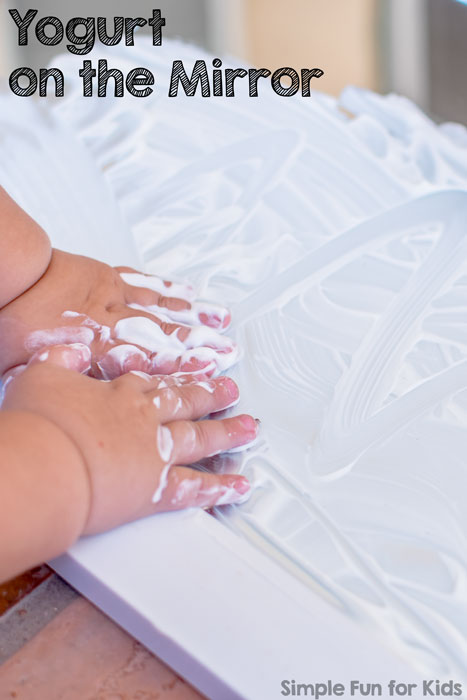 Simple Sensory Play for Babies: Yogurt on the Mirror!