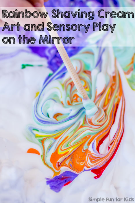Rainbow Shaving Cream on the Mirror - art, sensory play, and tons of fun!