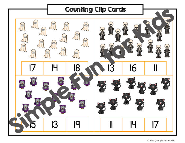 Printables for Kids: Practice counting and fine motor skills with these cute Halloween Counting Clip Cards (10-20)!