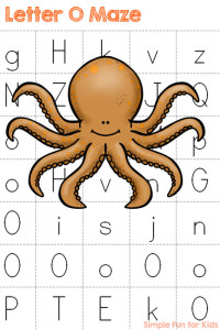 A fun way of learning letters with O is for Octopus: Letter O Maze Printable! Just right for toddlers and preschoolers.
