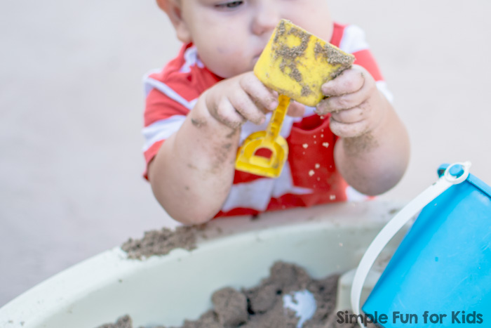 Sensory Activities for Kids: Simple Beach Sensory Play with sand, water, and sea shells in the water table! Perfect for sibling play or play dates!