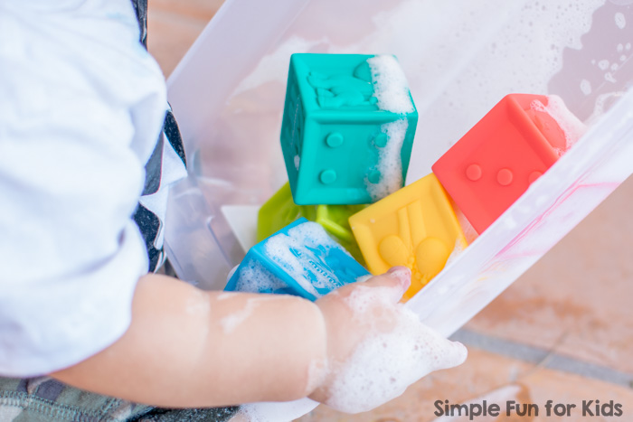 Simple Sensory Activities: Toddler Play with Foamy Blocks - quick to set up and lots of fun!