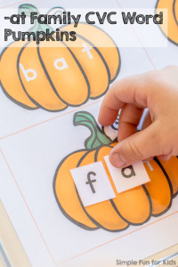 Hands on practice for sounding out words with -at Family CVC Word Pumpkins - several ways to play!