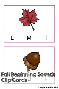 Printables for Preschoolers: Fall Beginning Sounds Clip Cards