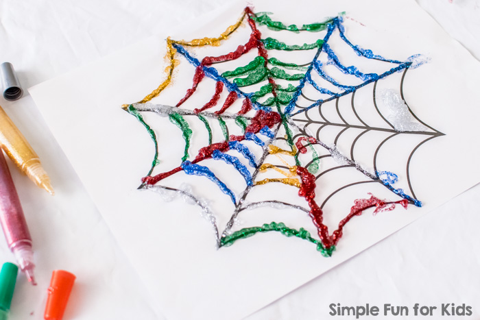Super simple crafts for kids: We read Aaaarrgghh! Spider! and made glittery spider webs!
