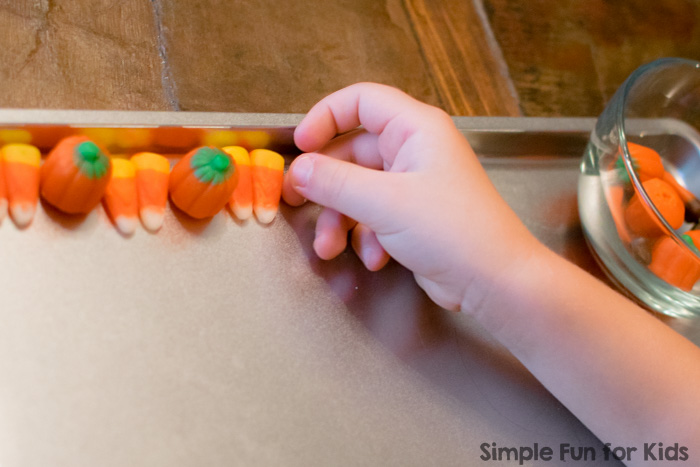 Grab some fun candy and make quick and simple Halloween candy patterns with your preschooler! You'll practice important math concepts, and you can eat your work when you're done - does it get any better?