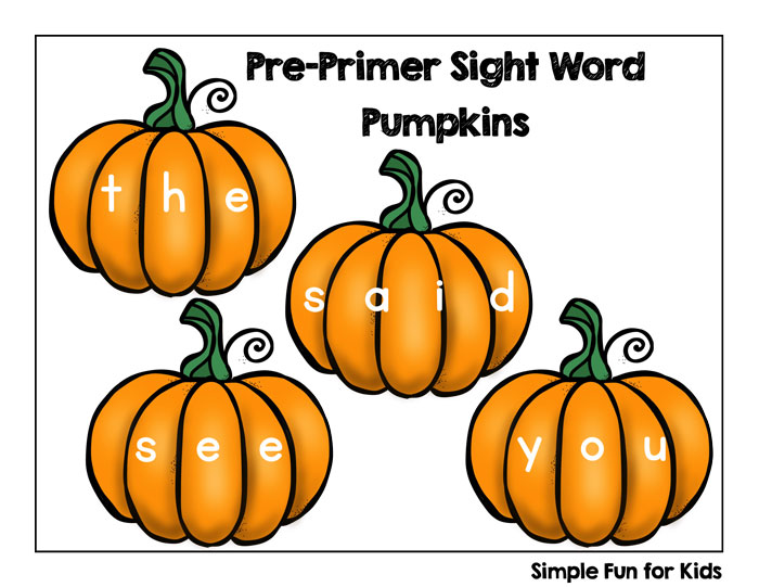 Help your kindergartner learn sight words with these Pre-Primer Sight Word Pumpkins! Perfect as flash cards, for sensory bins or memory and other games!