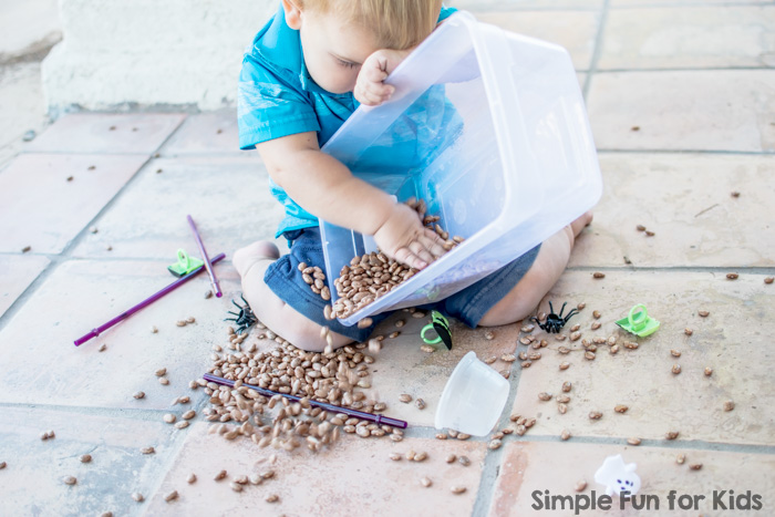 I made a simple Halloween sensory bin for my toddler to explore!
