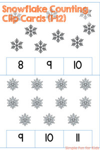 Learn counting to 12 with the perfect winter theme! Cute Snowflake Counting Clip Cards (1-12), low-prep (or even no-prep if you prefer), aligned with common core standard K.CC.B.5 (rectangular array for numbers above 10) .