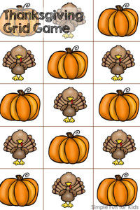 Super simple, no-prep printable dice game for preschoolers: Thanksgiving Grid Game!