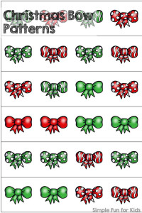24 Days of Christmas Printables - Day 15: Cut and paste to complete simple Christmas bow patterns! Great for preschoolers and kindergartners.