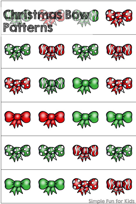 24 Days of Christmas Printables: Cut and paste to complete simple Christmas bow patterns! Great for preschoolers and kindergartners.